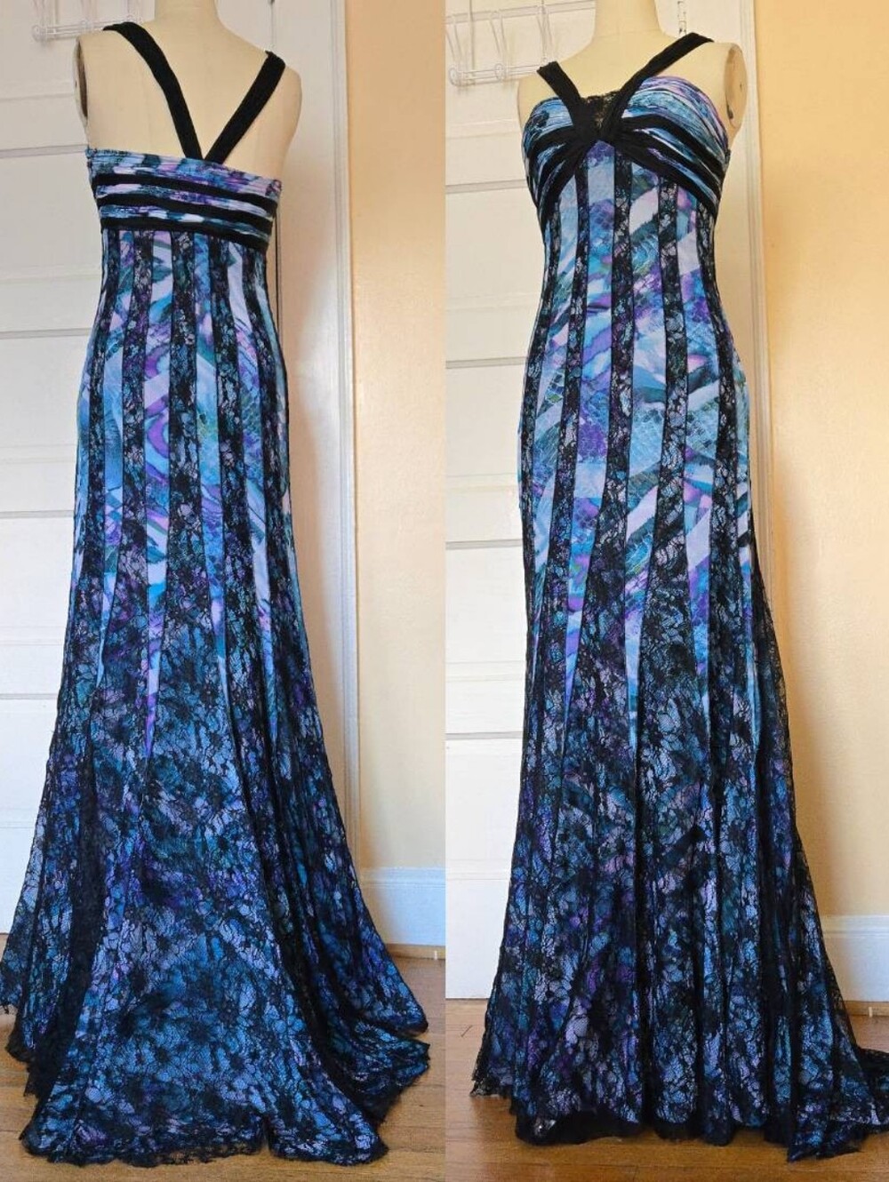 Alberto Makali Size 4 Silk Lace Prom Gown Dress Whimsigoth Y2K Mermaid Fairycore